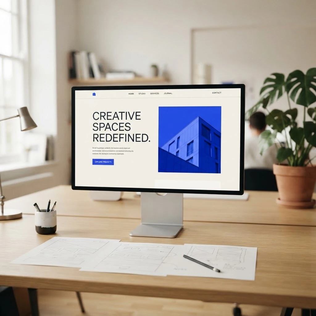 Arbeitsplatz im Studio mit Monitor und Designentwurf